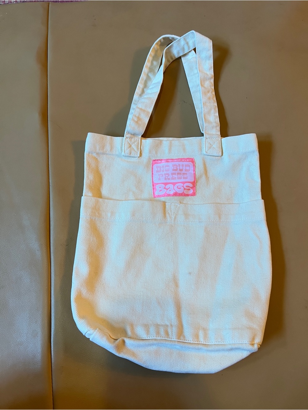 Big Bud Press Canvas Mini Tote Bag White Pink Logo Utility Pocket